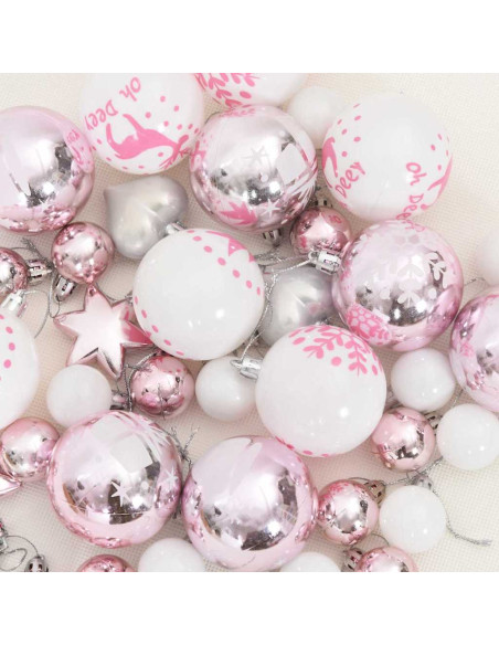 Set di Palle di Natale 40 pcs Bianco e Rosa