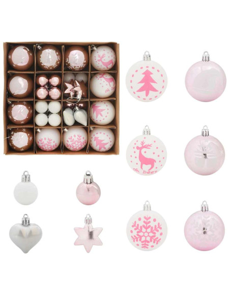 Set di Palle di Natale 40 pcs Bianco e Rosa