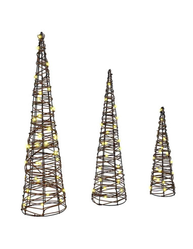 Albero di Natale 3 pcs Bianco caldo 40 cm 60 cm 80 cm Rattan