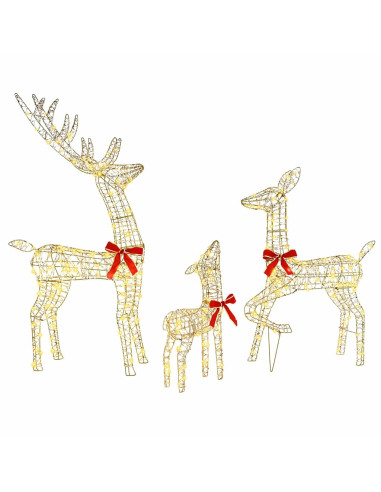 Famiglia di Renne 3 pcs Bianco caldo 128 cm PET