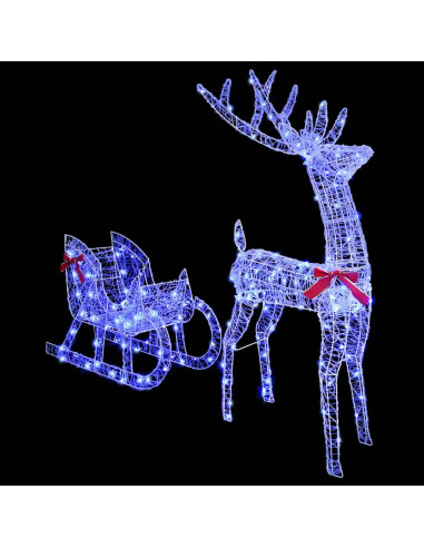 Slitta trainata da renna 200 LED Blu 70 x 26 x 129 cm Acrilico