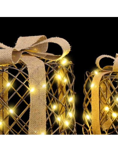 Scatola Regalo 3 pcs Bianco caldo 20 x 20 x 20 cm Rattan