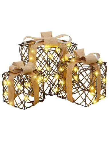 Scatola Regalo 3 pcs Bianco caldo 20 x 20 x 20 cm Rattan