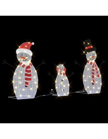 Familia di Pupazzi di Neve Illuminati 3 pcs Bianco caldo