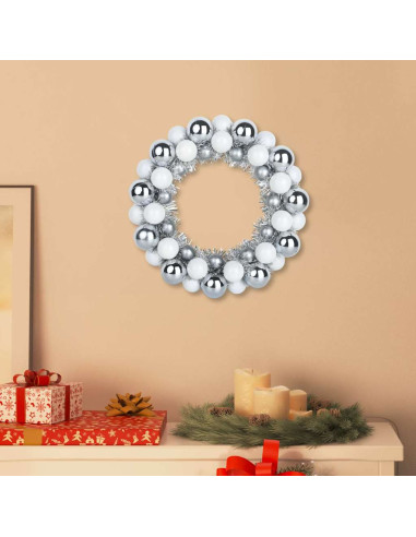 Corone di Palline di Natale 2 pcs Bianco e Argento