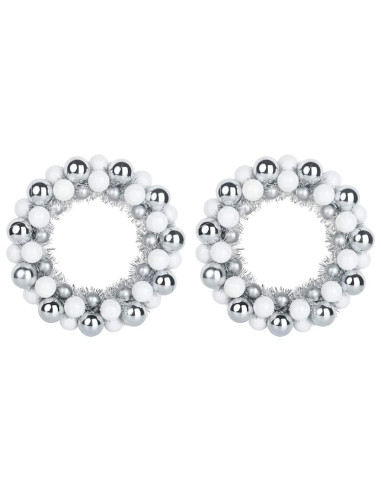Corone di Palline di Natale 2 pcs Bianco e Argento