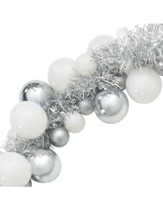Ghirlanda di Palline di Natale Bianco e Argento 186 cm 2