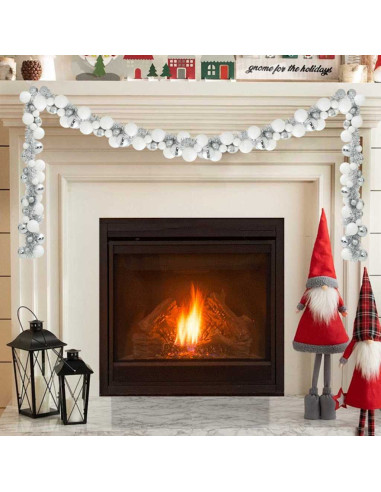 Ghirlanda di Palline di Natale Bianco e Argento 186 cm