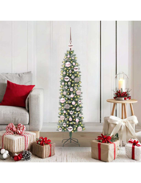 Albero di Natale Artificiale Sottile Verde e bianco 120 cm