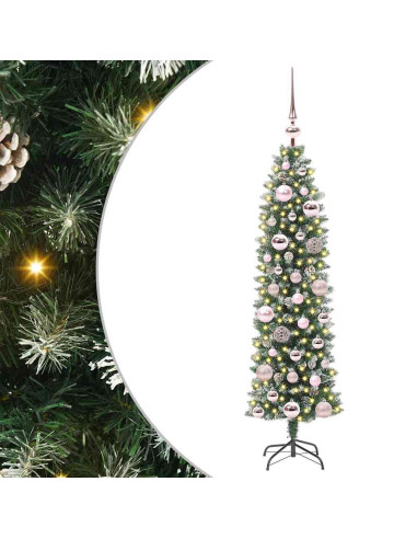 Albero di Natale Artificiale Sottile Verde e bianco 120 cm
