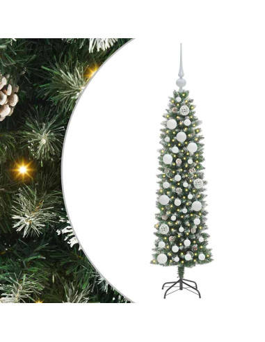 Albero di Natale Artificiale Sottile Verde e bianco 120 cm