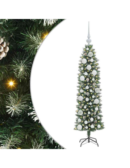 Albero di Natale Artificiale Sottile Verde e bianco 120 cm