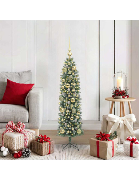 Albero di Natale Artificiale Sottile Verde e bianco 120 cm