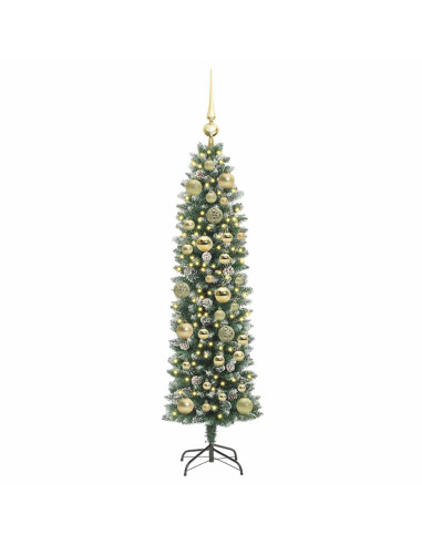 Albero di Natale Artificiale Sottile Verde e bianco 120 cm