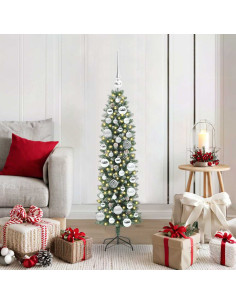 Albero di Natale Artificiale Sottile Verde e bianco 120 cm 2