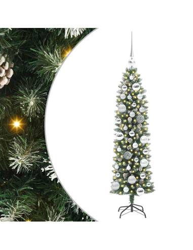 Albero di Natale Artificiale Sottile Verde e bianco 120 cm