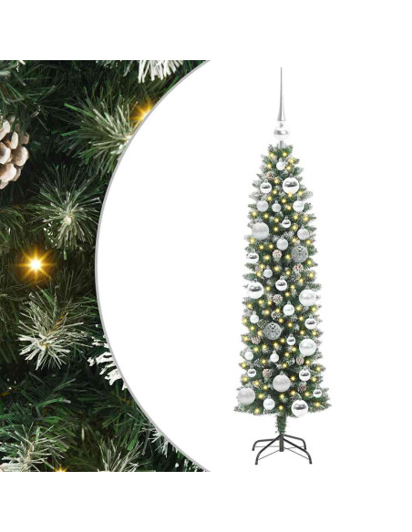 Albero di Natale Artificiale Sottile Verde e bianco 120 cm