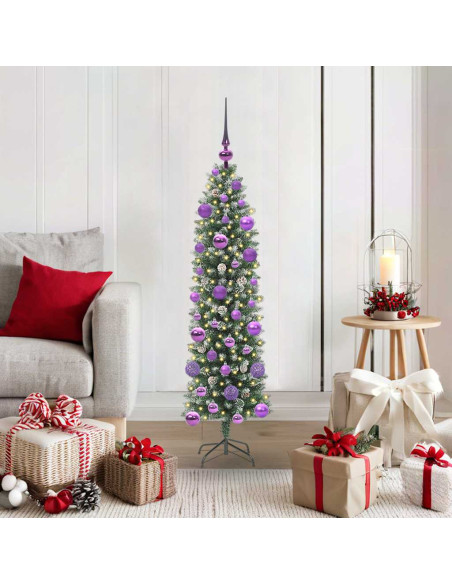 Albero di Natale Artificiale Sottile Verde e bianco 120 cm