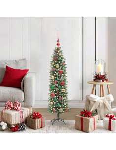 Albero di Natale Artificiale Sottile Verde e bianco 120 cm 2