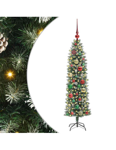 Albero di Natale Artificiale Sottile Verde e bianco 120 cm