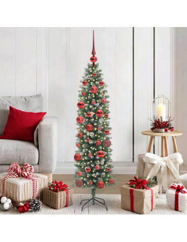 Albero di Natale Artificiale Sottile Verde e bianco 150 cm