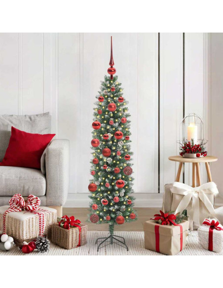 Albero di Natale Artificiale Sottile Verde e bianco 150 cm