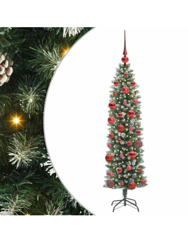 Albero di Natale Artificiale Sottile Verde e bianco 150 cm