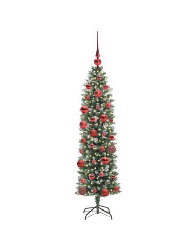 Albero di Natale Artificiale Sottile Verde e bianco 150 cm