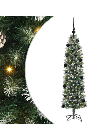Albero di Natale Artificiale Sottile Verde e bianco 150 cm