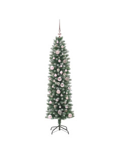 Albero di Natale Artificiale Sottile Verde e bianco 150 cm 2