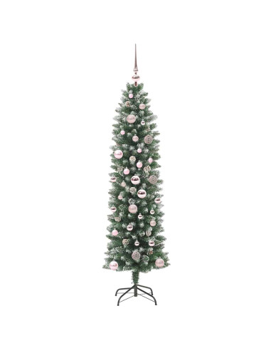 Albero di Natale Artificiale Sottile Verde e bianco 150 cm