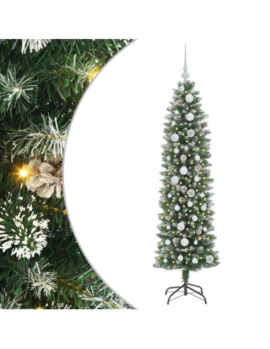 Albero di Natale Artificiale Sottile Verde e bianco 150 cm