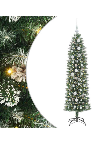 Albero di Natale Artificiale Sottile Verde e bianco 150 cm