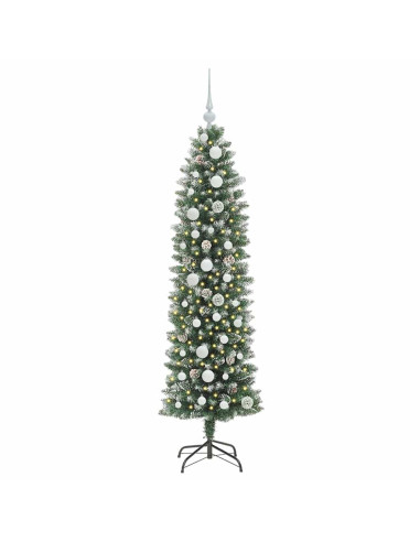Albero di Natale Artificiale Sottile Verde e bianco 150 cm