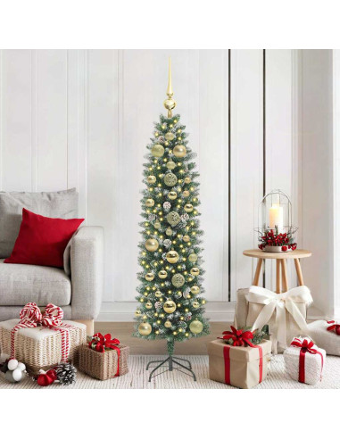 Albero di Natale Artificiale Sottile Verde e bianco 150 cm