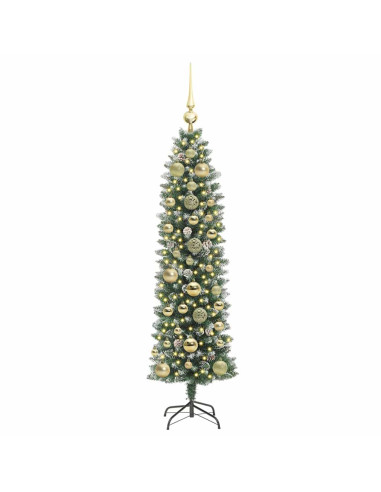 Albero di Natale Artificiale Sottile Verde e bianco 150 cm
