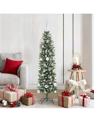 Albero di Natale Artificiale Sottile Verde e bianco 150 cm