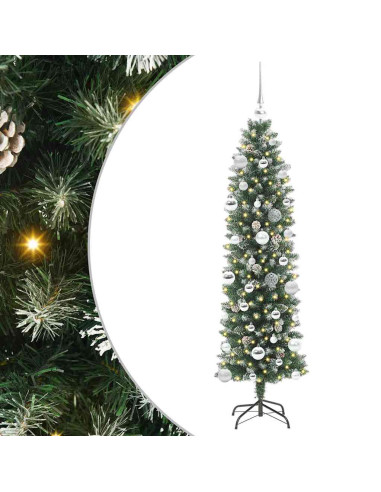Albero di Natale Artificiale Sottile Verde e bianco 150 cm