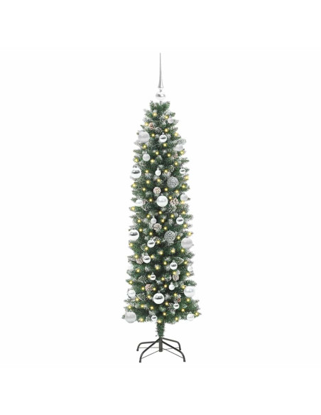 Albero di Natale Artificiale Sottile Verde e bianco 150 cm