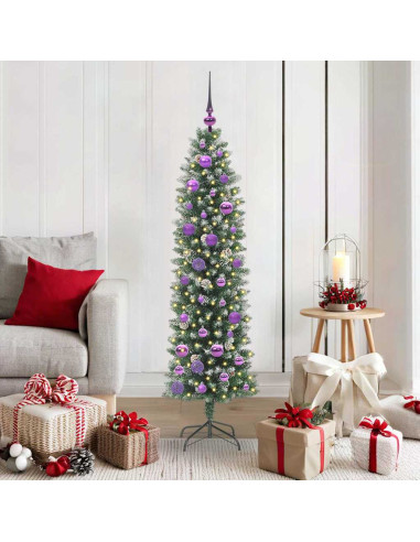 Albero di Natale Artificiale Sottile Verde e bianco 150 cm