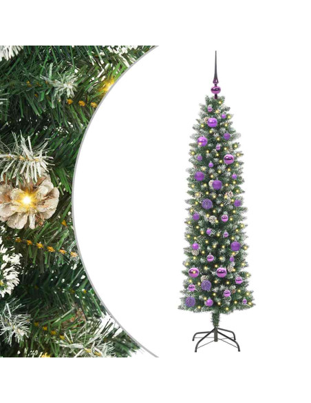 Albero di Natale Artificiale Sottile Verde e bianco 150 cm