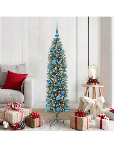 Albero di Natale Artificiale Sottile Verde e bianco 150 cm