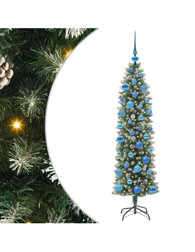 Albero di Natale Artificiale Sottile Verde e bianco 150 cm