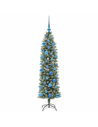 Albero di Natale Artificiale Sottile Verde e bianco 150 cm
