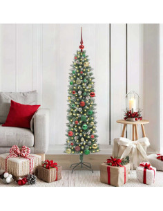 Albero di Natale Artificiale Sottile Verde e bianco 150 cm 2