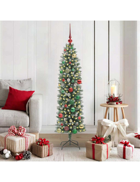 Albero di Natale Artificiale Sottile Verde e bianco 150 cm