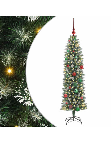 Albero di Natale Artificiale Sottile Verde e bianco 150 cm