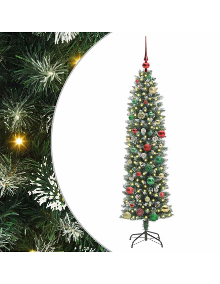 Albero di Natale Artificiale Sottile Verde e bianco 150 cm