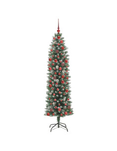 Albero di Natale Artificiale Sottile Verde e bianco 180 cm 2