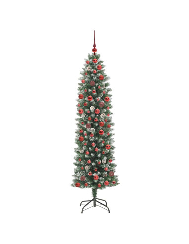 Albero di Natale Artificiale Sottile Verde e bianco 180 cm
